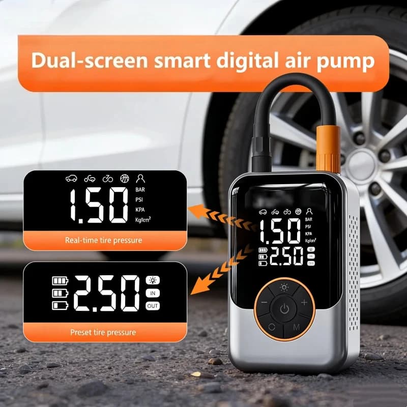 Compressore d'aria portatile wireless per pneumatici auto, pompa gonfiagomme mini con batteria ricaricabile da 3000 mAh per berlina, moto, bicicletta
