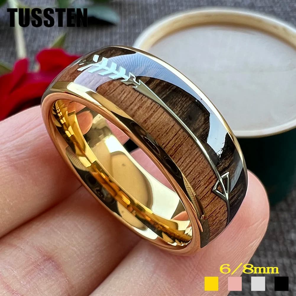 Dropshipping TUSSTEN Cool Uomo Donna Anello Tungsteno Fidanzamento Fede nuziale Freccia Intarsio 6MM /8MM Disponibile