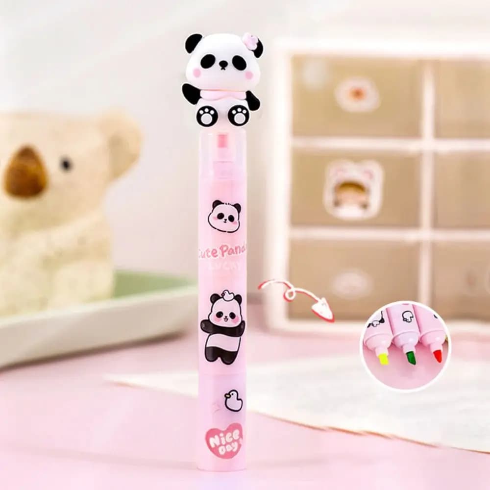 3 in 1 Cute Panda Highlighter Pen Creative Colorful Marker Pen Cartoon 3 Layer Splicing Diy Color Ledger Pen School Office