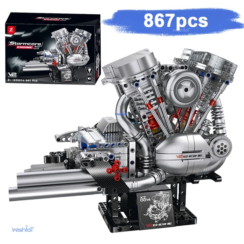 XZ0014 Motocicletta Classica con Motore V2, 867 Pezzi, Modello di Costruzione a Blocchi di Piccole Dimensioni, Giocattolo Educativo Fai-da-Te per Regali di Natale
