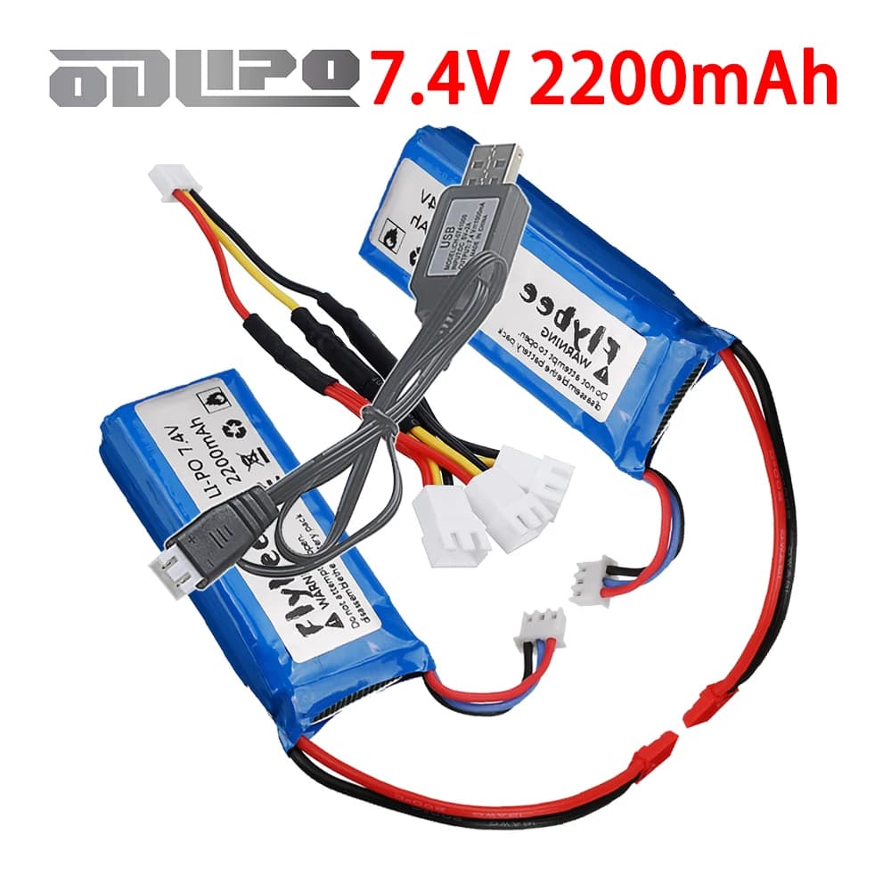 (JST plug) 2200mAh 7.4V 2S Lipo Battery with USB Charger For Remote Control Electric Toys Racing Cars Boats Drone Spare Parts