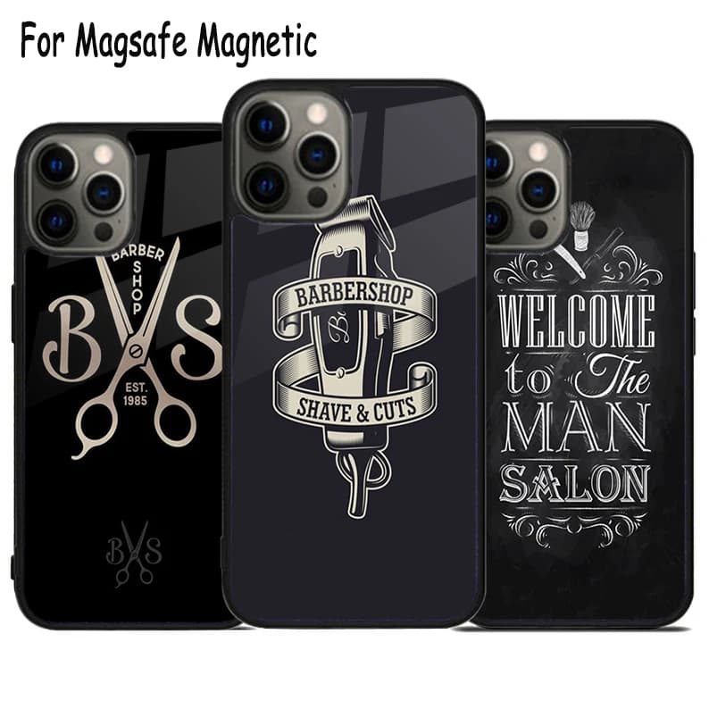 Barbiere Divertente Vintage Classico Barbiere Cassa Del Telefono Per iPhone 17 Air 15 16 16e 14 13 11 12 Pro Max Plus Magsafe Copertura Magnetica