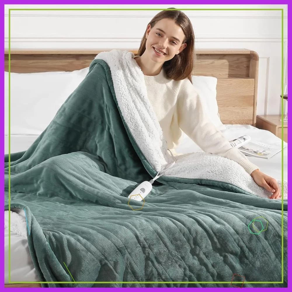 Coperta Elettrica Riscaldata Misura Singola 62x84 Pollici, Flanella Ultra Morbida e Sherpa, 5 Livelli di Calore, Timer 10 Ore, Certificata ETL