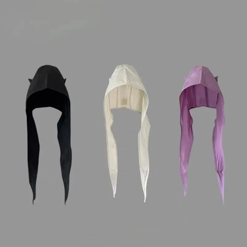 Y2K Devil Horn Headscarf Hat - Women's Summer Knitted Cap, Gothic Cute Retro Headwear for Fashion