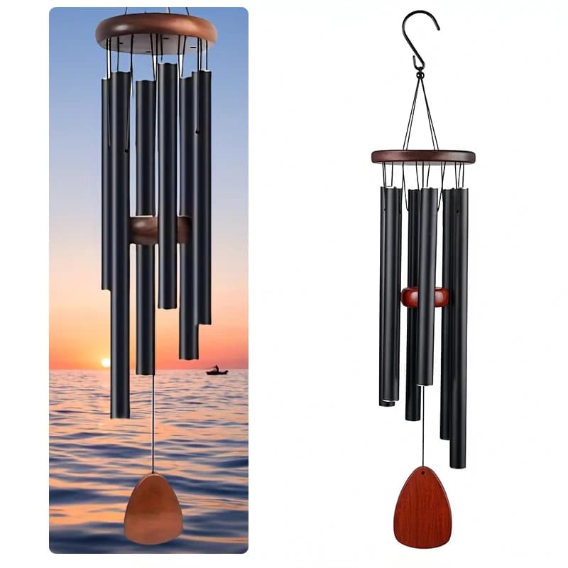 1PC Aluminum Pipe Wind Chimes Black 6-Tube Home Garden Decor for Beach Villa Holidays Forest Cabin Meditation Yard Ornaments ZYF