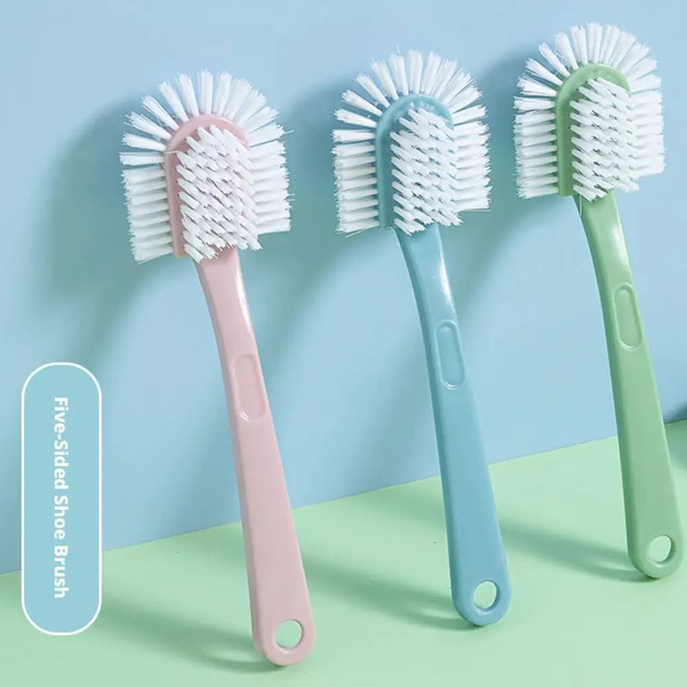 Upgrade Multifunctional Five-sided Shoe Brush Plastic Shoe Brush Double-sided Long Handle Cleaning Brush Ring Shoe Wash Brush