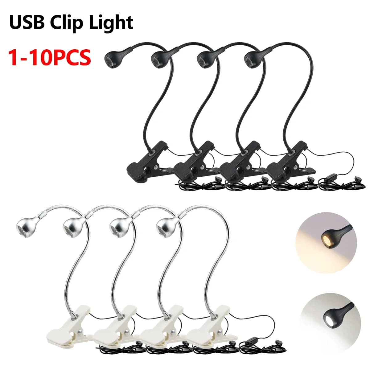 Lampada da lettura a clip USB da 1-10 pezzi per interfaccia computer e power bank, lampada da tavolo a LED flessibile da 1W per illuminazione notturna