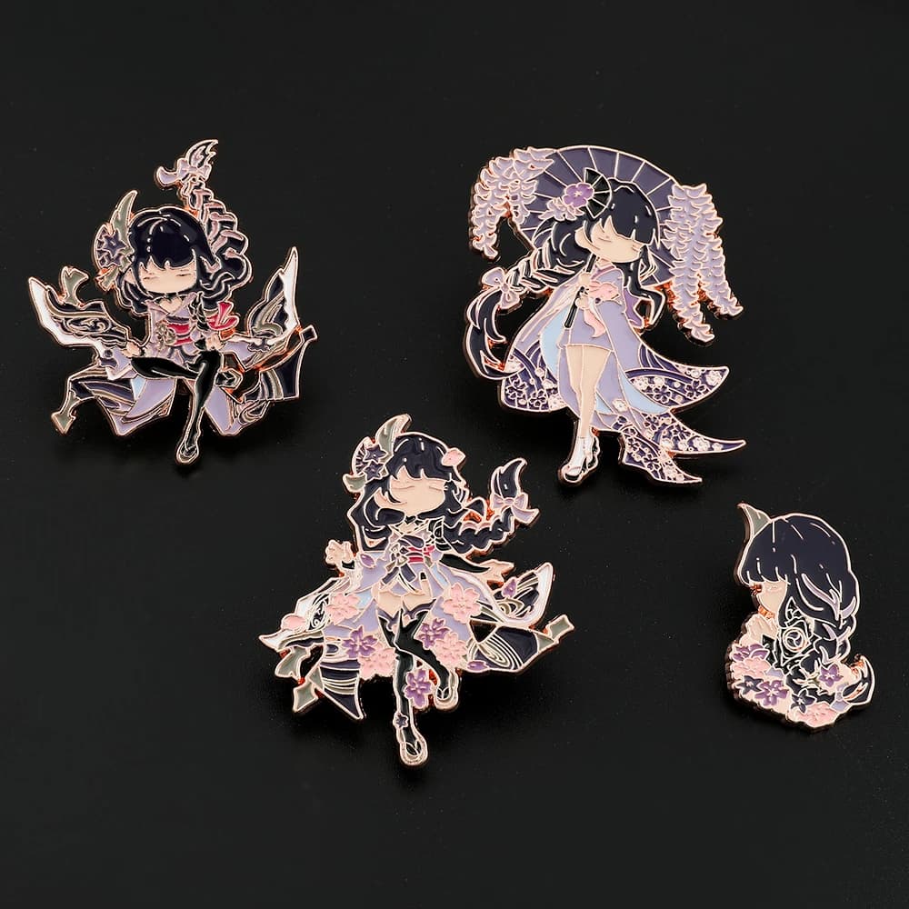 Genshin Impact Raiden Shogun Badge Cartoon Metal Brooch Decoration for Backpack Clothing Ornaments Christmas Gifts