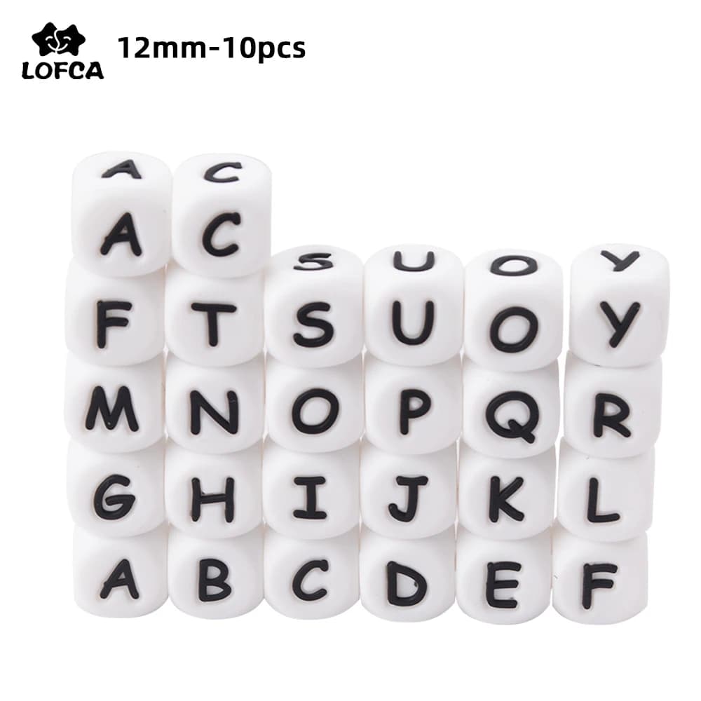 LOFCA 10 pz 12 MM Lettere In Silicone Perline accessori gioielli FAI DA TE Per Fare Braccialetti Alfabeto Inglese Perline BPA Libero di grado alimentare
