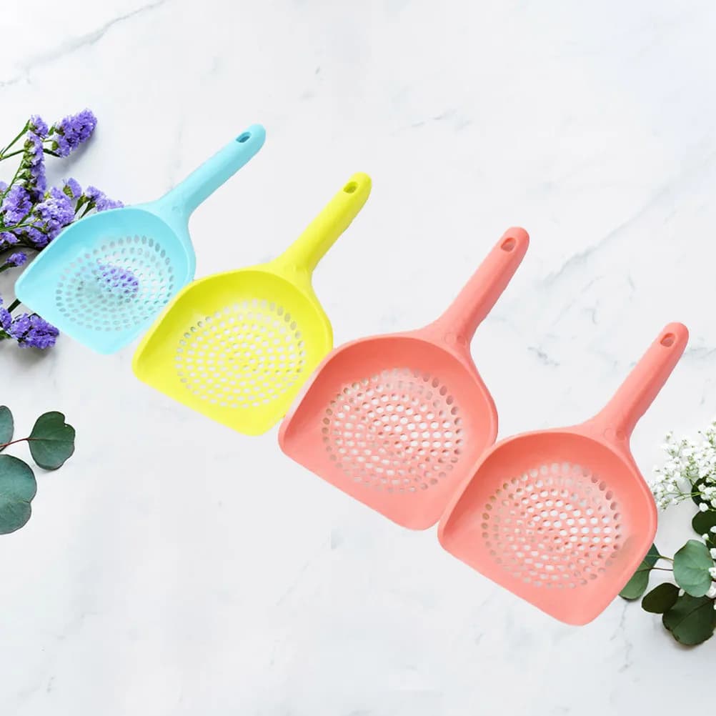 4Pcs Cat Litter Scoop Plastic High Hardness Shovel Long Handle Wide Mouth Sand Cleaning Tool Kit for Pet Waste