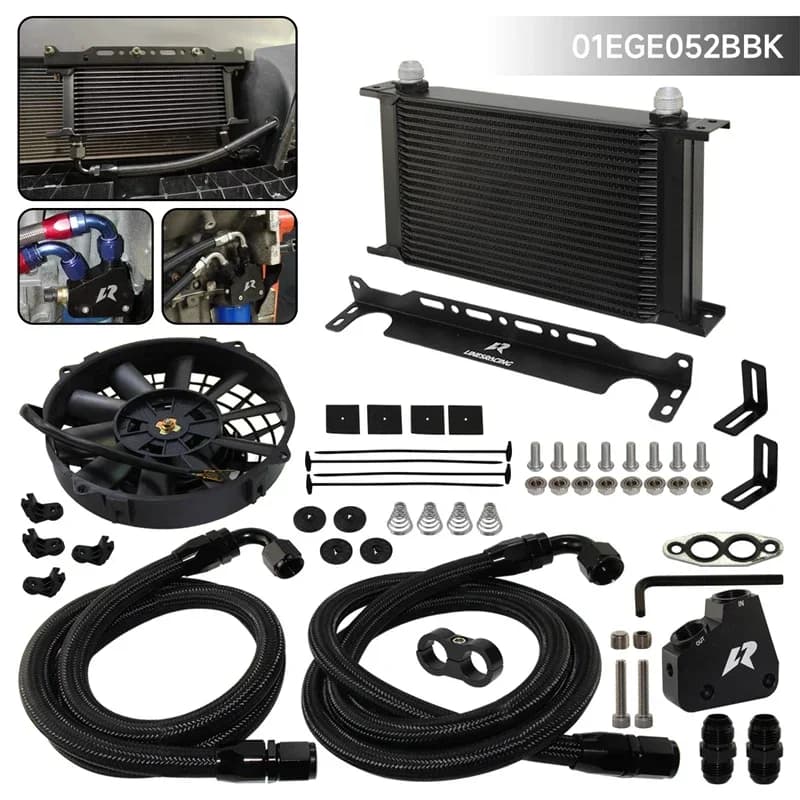 Kit Radiatore Olio Universale 22/25 File per Corvette C5 C6 C7 LS1 LS2 LS3 Adattatore Cadillac con Tubo Olio + Ventola Elettrica da 7 Pollici 1999-2007 Nero