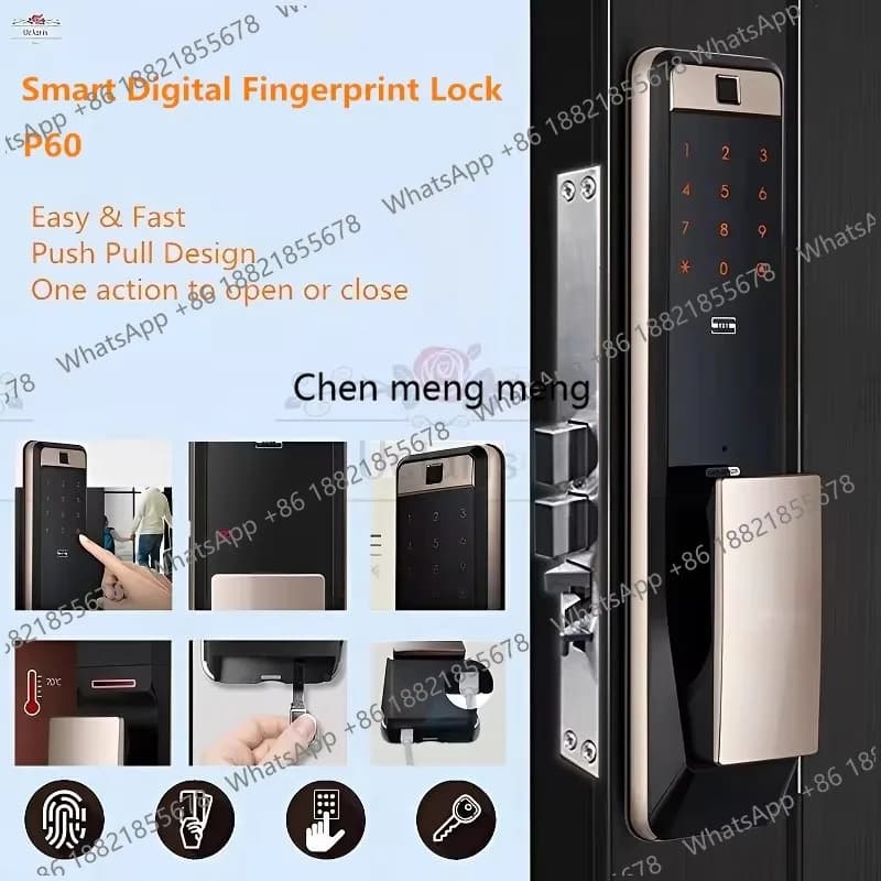 Serratura Digitale Intelligente con Impronta Digitale P60, Maniglia Automatica Push-Pull per Casa, Serratura Elettronica Antifurto con Password