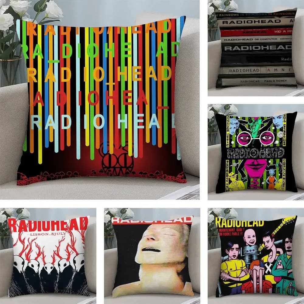 Federa per cuscino Rock R-Radiohead Band, peluche corta, stampa fronte-retro, fodere per cuscini quadrati, divano, decorazione per cuscino per la casa