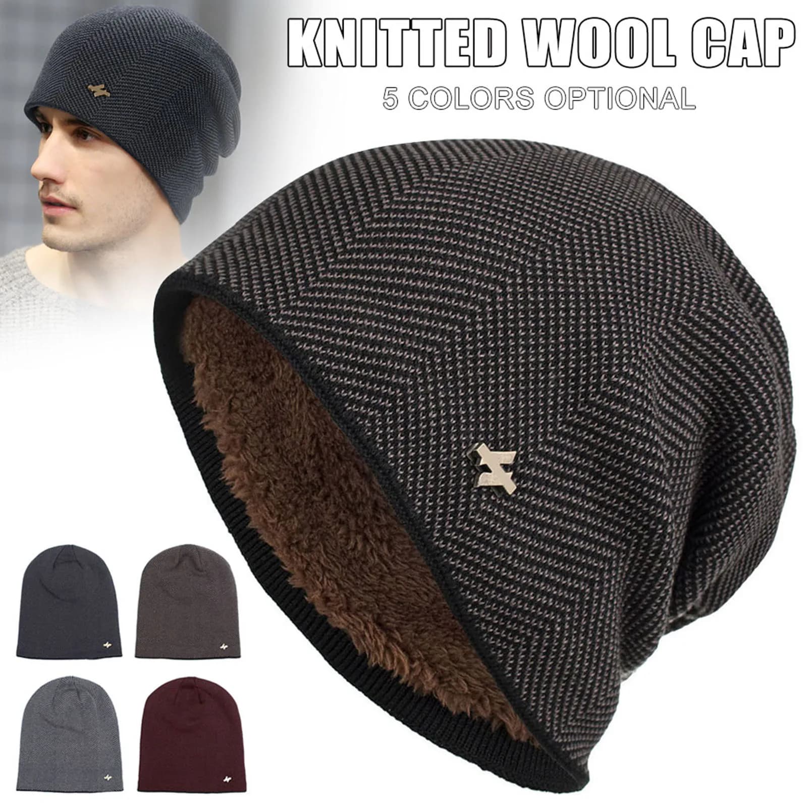 Warm winter cap knitted lining fleece hot hat for men woman unisex snow cap for cold season soft thermal cushion touch