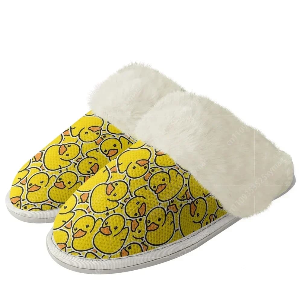 Little Yellow Duck Printing Plush Slippers Keep Warm Shoes Mens Womens Home Cotton Thermal Lightweight Bedroom Slipper