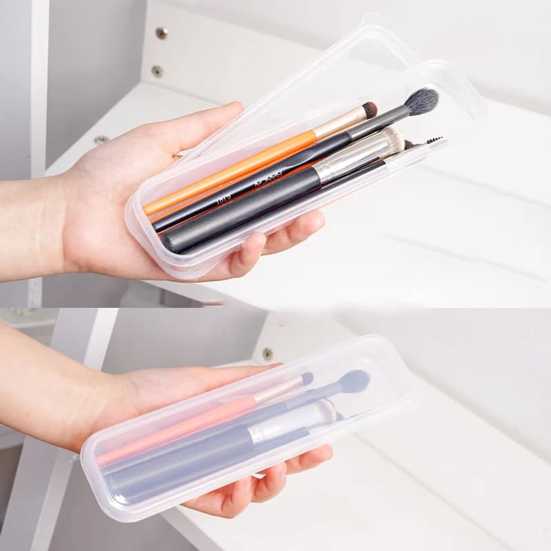 C 1PC Makeup Brush Organizer Transparent With Cover Eyebrow Pencil Boxes Portable Women Cosmetic Storage Organizer Makeup Tools