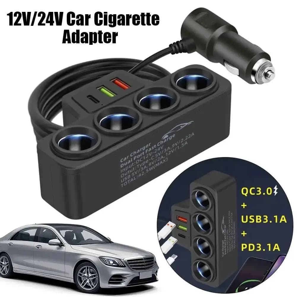 PD QC3.0 Double USB socket 120W Car cigarette lighter Splitter 12V 24V Fast charger Phone Power Adapter for Auto DVR Dashcam