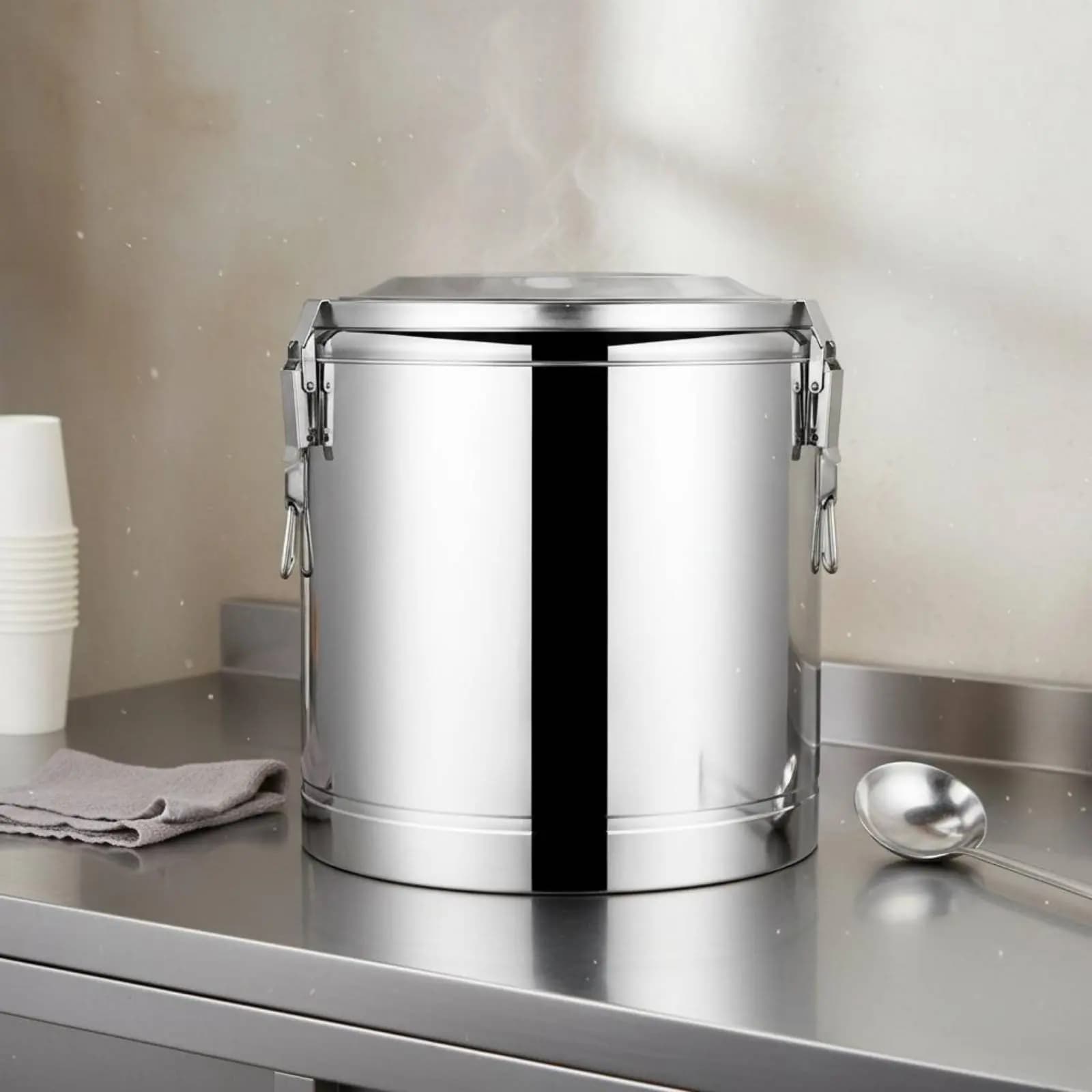 Contenitore Termico Professionale in Acciaio Inossidabile con Coperchio Antigoccia, Dispenser Isolato per Bevande, Facile da Usare
