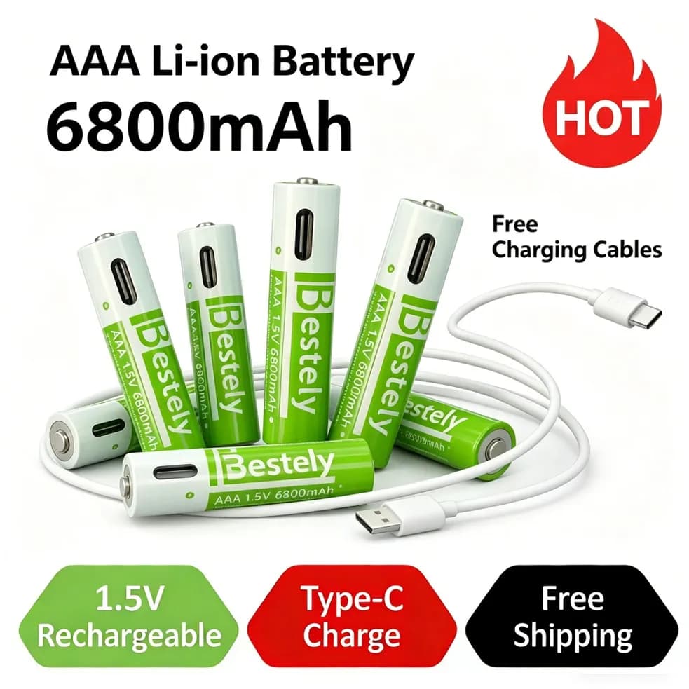 AAA Batteries Rechargeable 1.5V 6800mAh, Long-Term Lithium Ion Batteries for Cameras, Electric Brushes, Rasoi