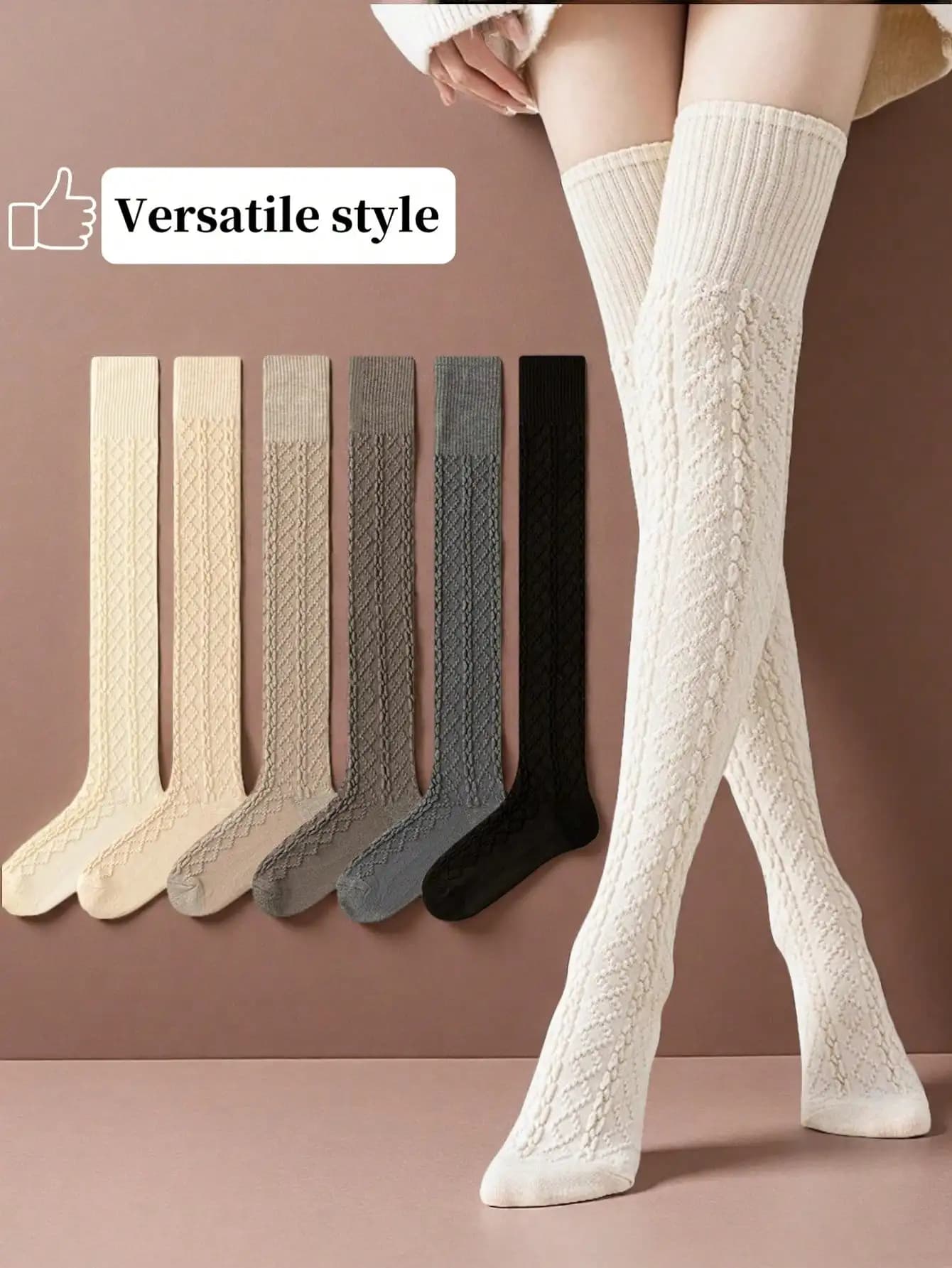 Calzini sopra il ginocchio da donna con design a catena lavorata a maglia, 6 colori, stile Y2K per l'uso quotidiano in primavera e autunno
