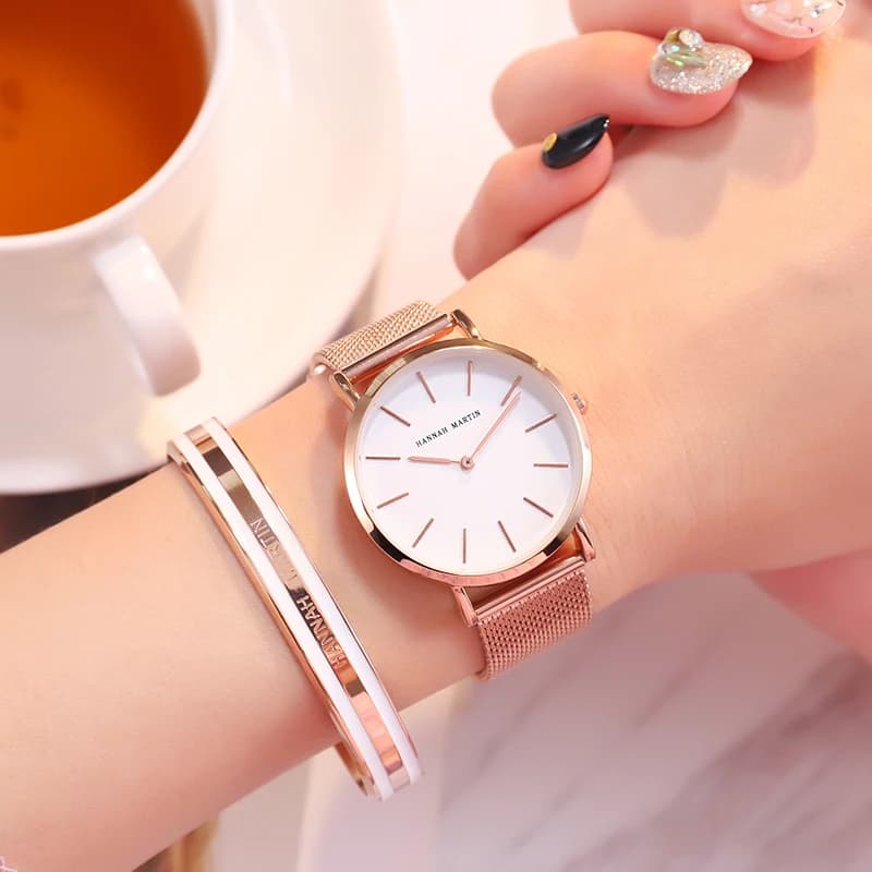 36 millimetri New Green Viso Oro Manopola Del Giappone Movimento Al Quarzo Orologi Da Polso Delle Signore In Acciaio Inox Maglia Ultra sottile Impermeabile Orologi Da Donna