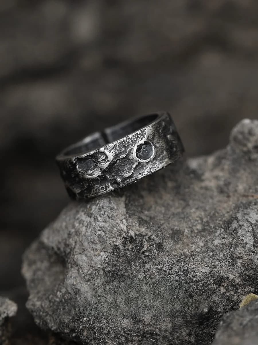 Original Pure 999 Silver Ring Men's Vintage Wide Unique Design Moon And Sixpence Fashion Jewelry Accessory