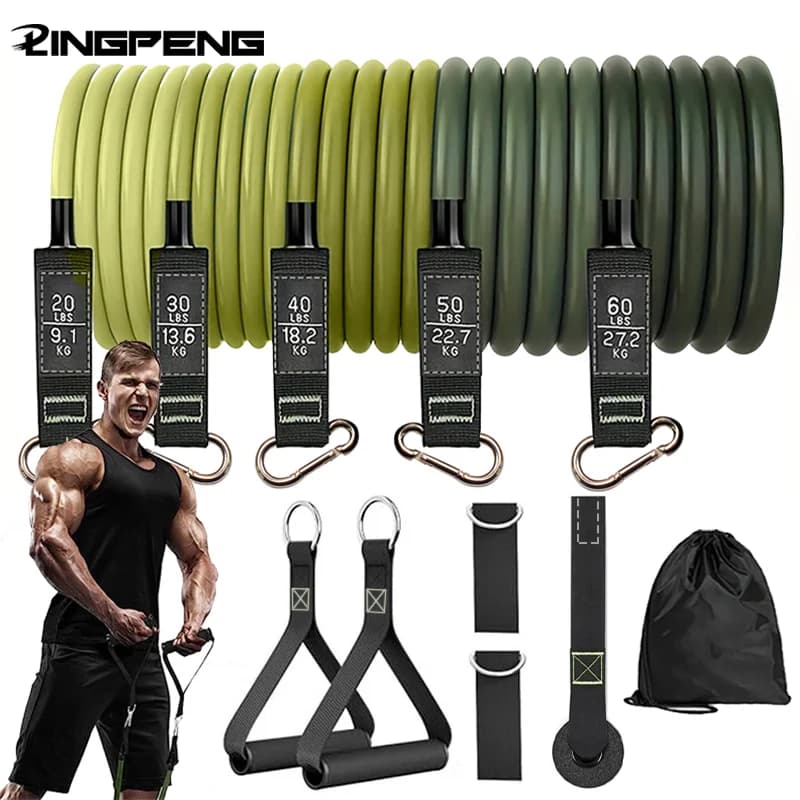 Resistance strap with handle: used for muscle training, building, body modeling, yoga, home fitness equipment - natural