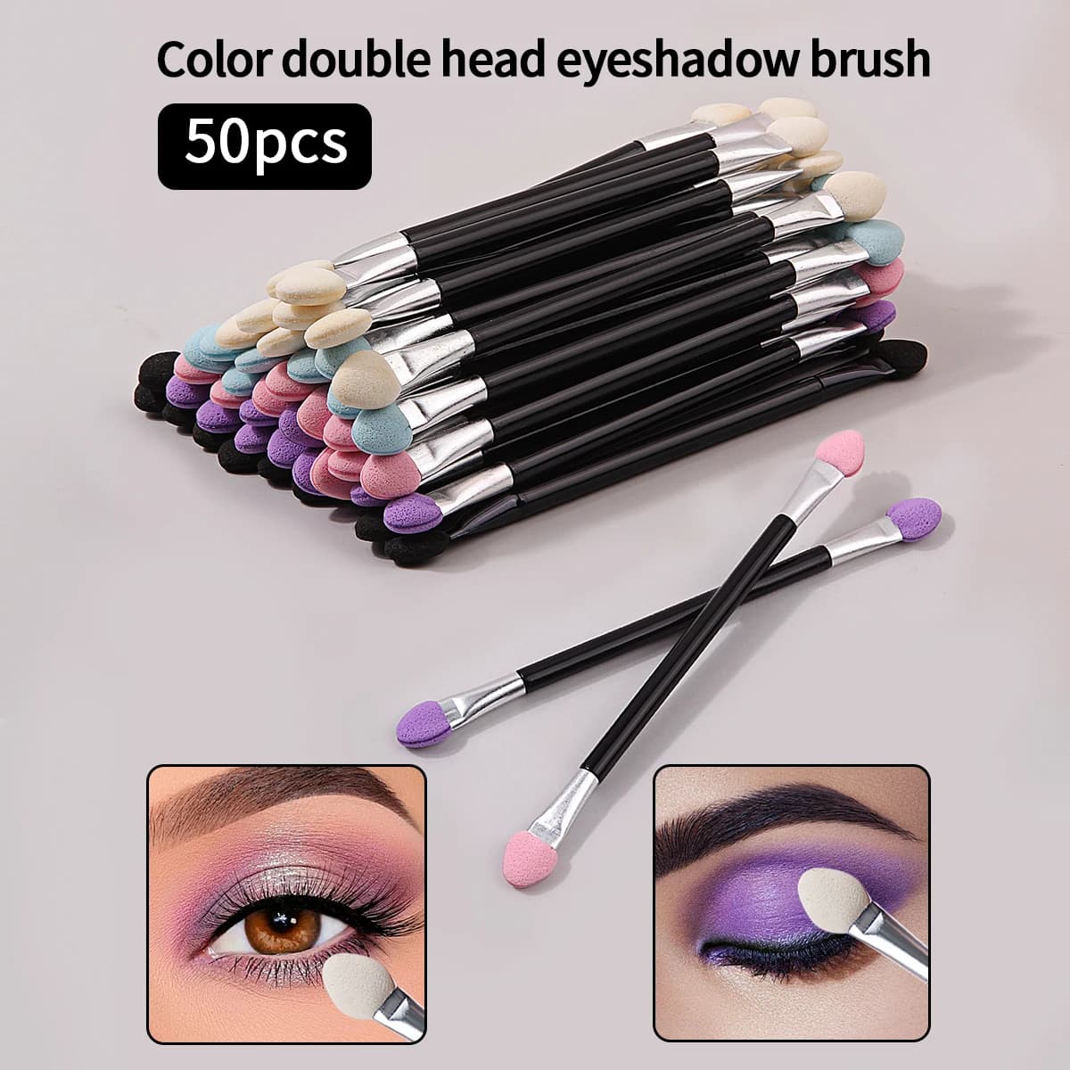 50 PZ Double End Shade Brushes Fashion Long Sleeve Sponge Stick applicators Lip Brush and Eyebrow Tool for Beauty Makeup