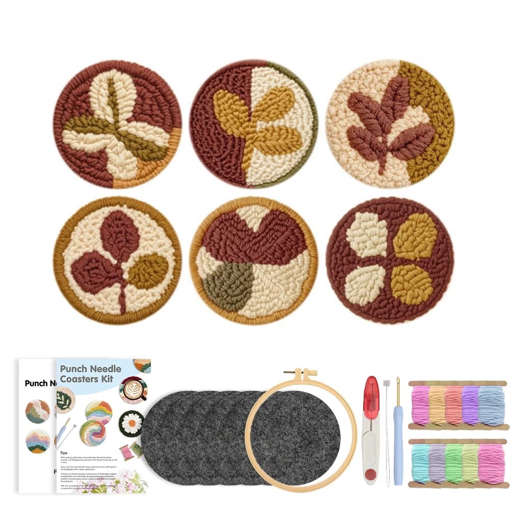 CHENISTORY DIY Punch Needle Embroidery Crafts Set 6PCS Pattern Punch Needle Coasters Kit for Beginners Easy Art Work Decor