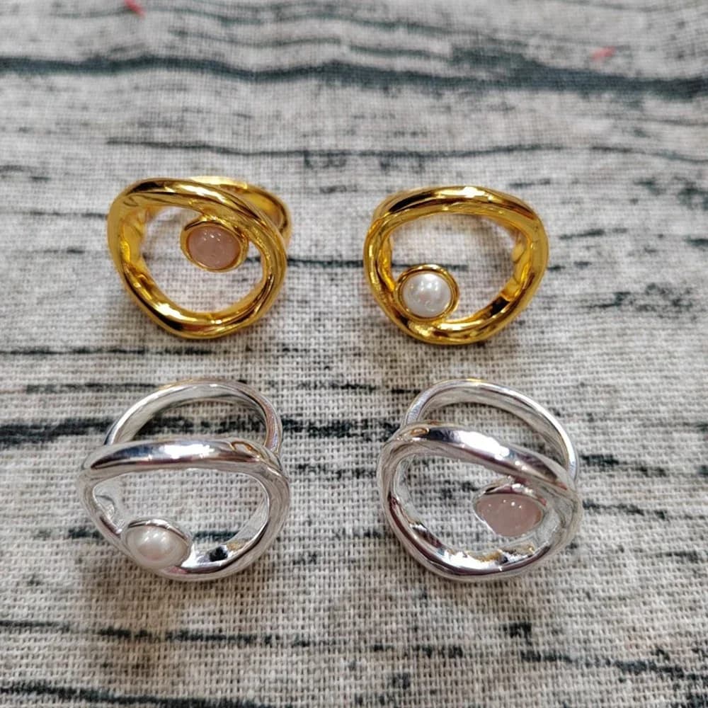 2025 Summer New Product Romantic Socialite Style Large Circle Pearl/Pink Quartz Stone Ring Women's Accessories Friends Gift