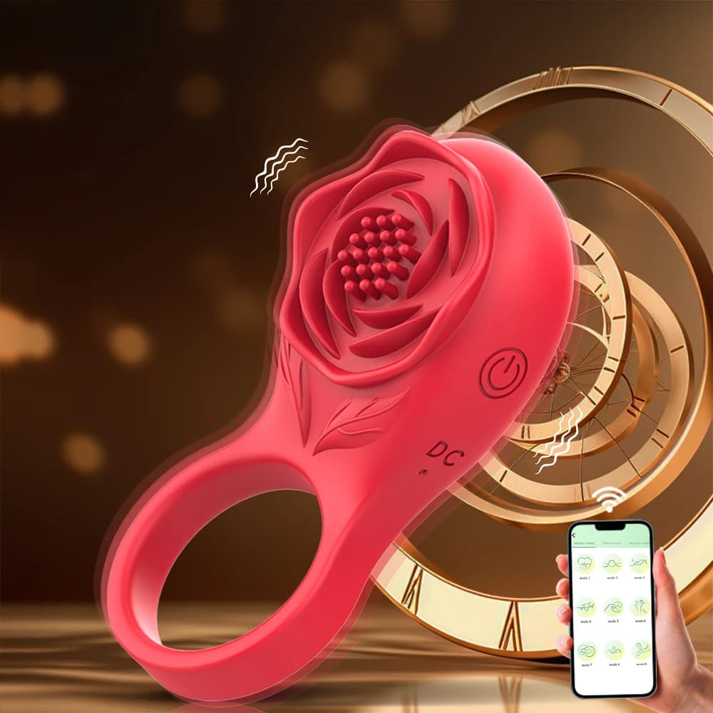 Stimolatore clitorideo vibratore massaggiatore giocattolo del sesso anello vibrante anello per pene rosa con anello per pene wireless Bluetooth controllato da APP