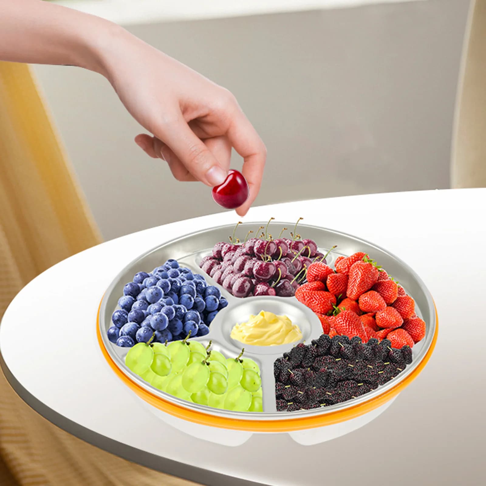 Vassoio da portata a 6 scomparti in acciaio inox con coperchio, contenitore per snack, frutta secca, caramelle, ideale per Natale, matrimoni, compleanni