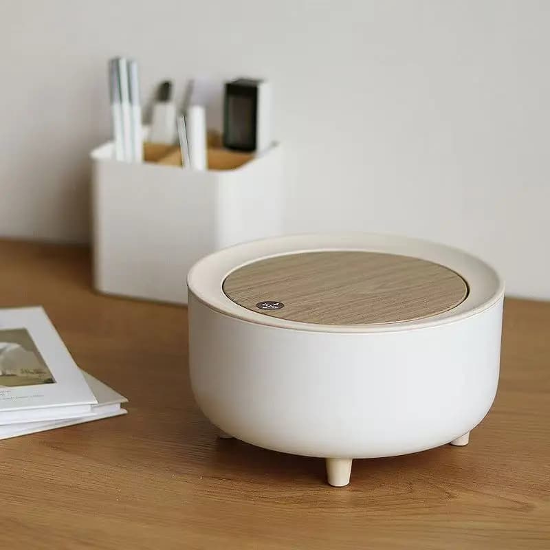 Cestino per la Raccolta Differenziata a Pressione, 1 Pezzo, Contenitore Specifico per Bagno, Cestino Multifunzionale con Coperchio Effetto Legno
