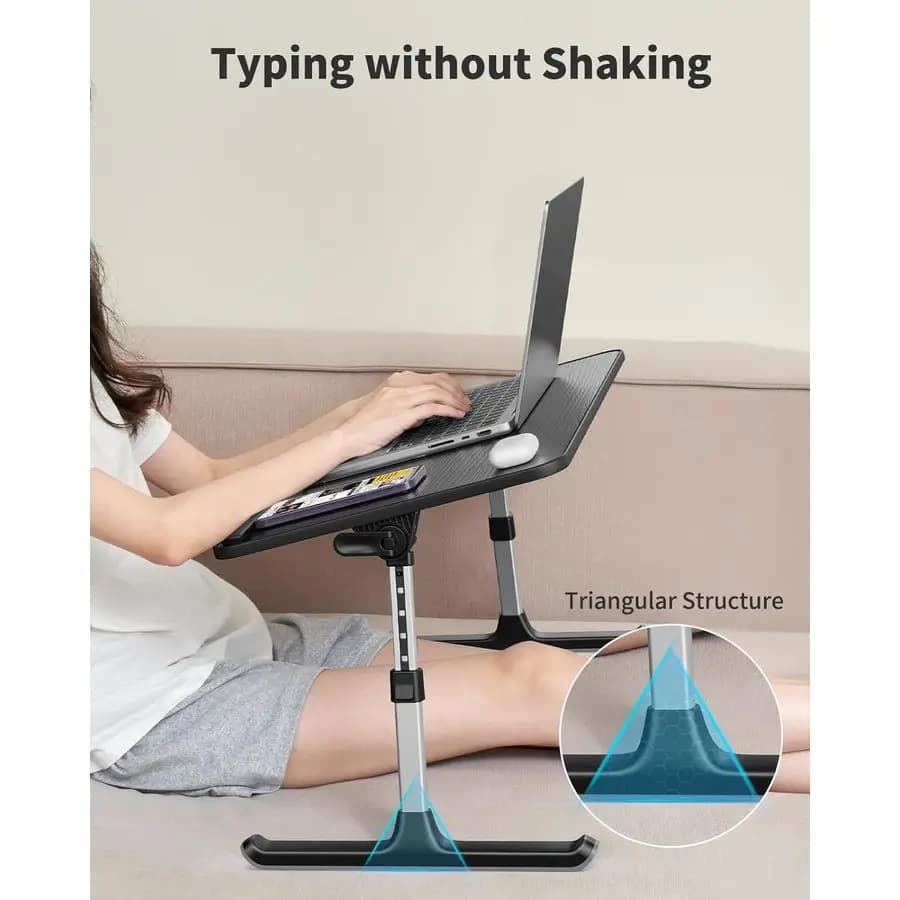 Supporto per laptop regolabile in altezza e angolazione per letto, tavolino da letto, tavolo pieghevole leggero e portatile per divano