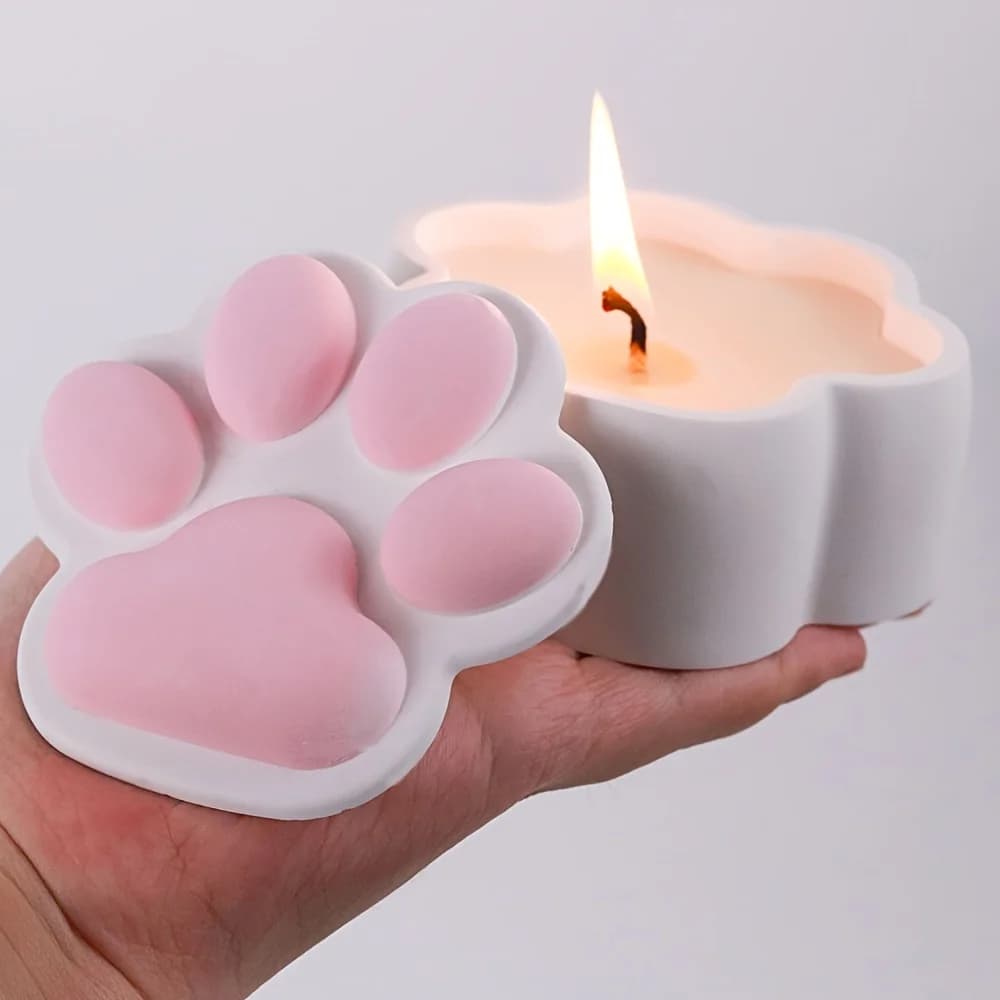 Scatola portaoggetti per artigli di gatto Stampo in silicone fai da te con coperchio Barattolo di candela Artigianato Creazione di posacenere in resina di cemento e gesso Stampi per colata Decorazioni per la casa