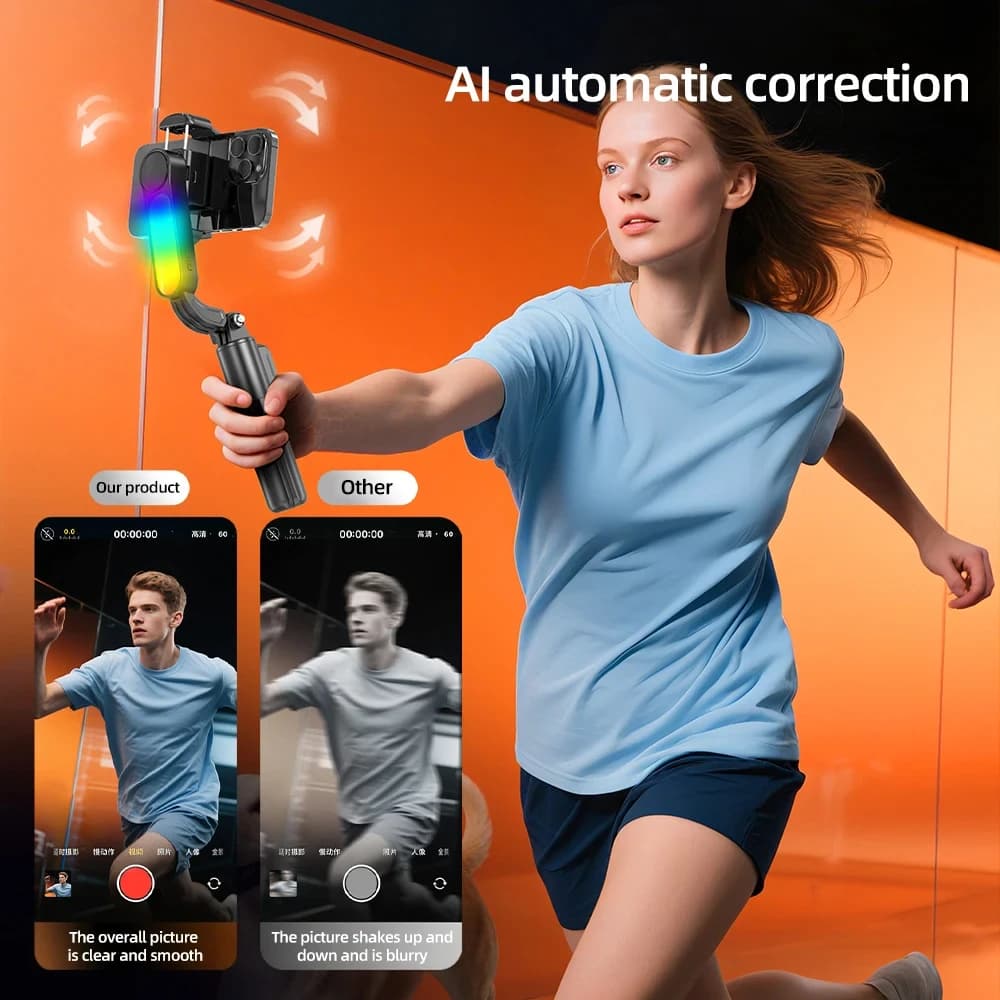 2025 Nuovo MINI Stabilizzatore cardanico a 1 asse Treppiede per selfie stick anti-vibrazione con luce di riempimento per smartphone Android e Apple