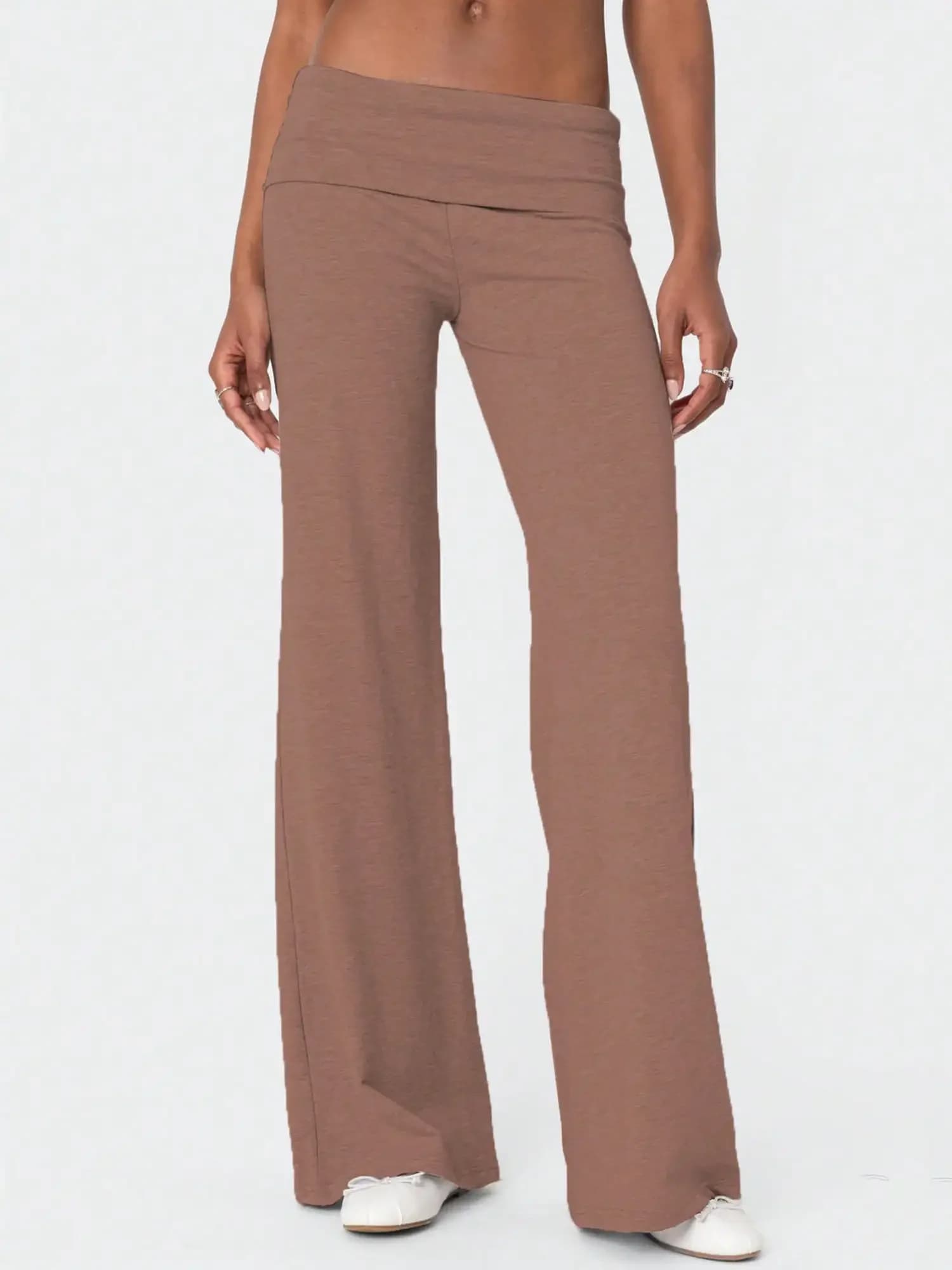Pantaloni Yoga Donna Pieghevoli a Vita Elastica, Gamba Dritta a Vita Bassa, Tuta Sportiva Y2K Tinta Unita, Leggings Elasticizzati Comodi per Palestra e Relax