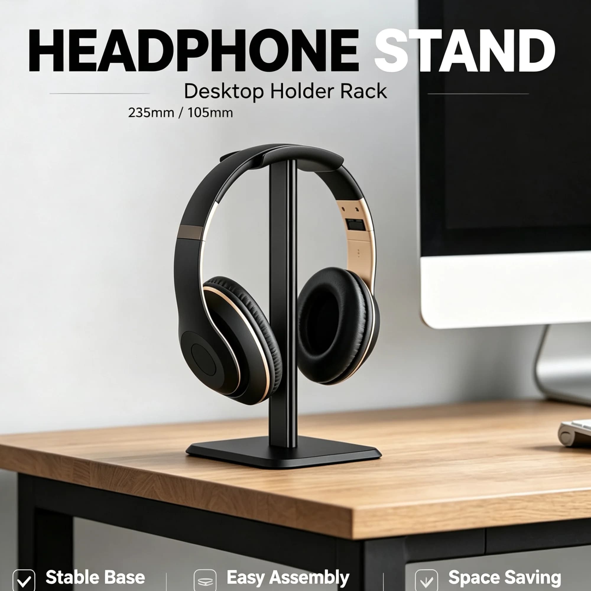 Aluminum Alloy Headphone Stand Anti Slip Stable Base Detachable ABS Desktop Gaming Headset Holder Universal Over Ear Earphone