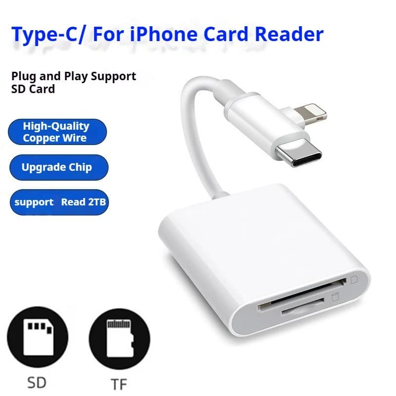 Lettore di schede SD a doppio connettore per iPhone iPad Mac USB C e adattatore per fotocamera digitale Lightning Lettore di schede di memoria per dispositivi Apple