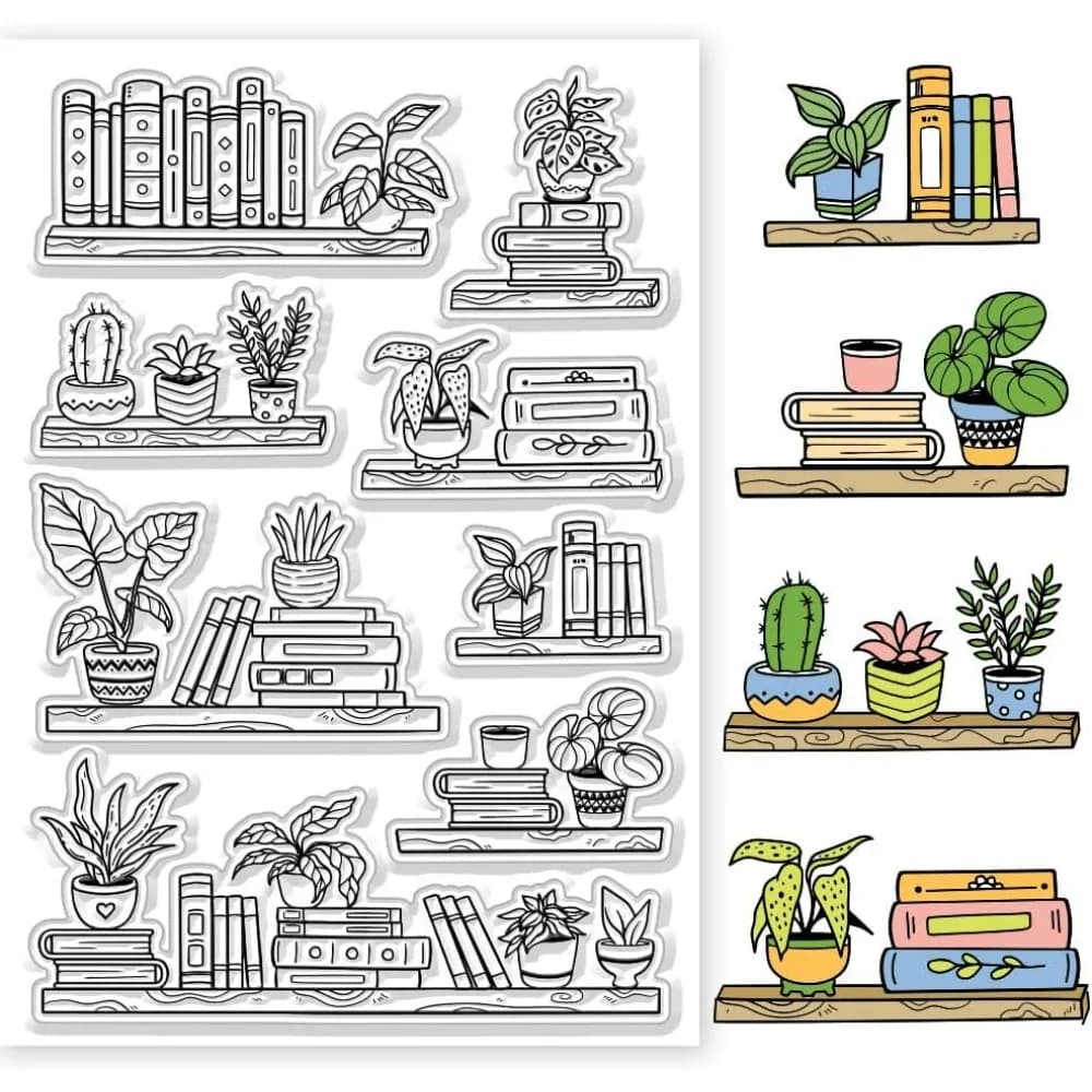 Transparent stamps for pot bookcase Stamp for embossing books and plants Transparent silicone stamps Seal for scrapbooking fai-da-te and creation of postcards