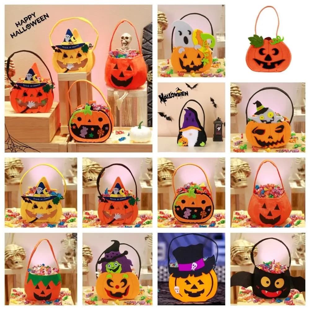 Halloween wool felt bag sweet pumpkin or prank Tote Bags Halloween party bag baby bucket gift for candy storage