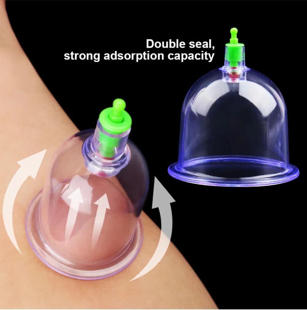 Vacuum cup massage kit with pump - 6 back cups, body therapy, anti-cellulite and detoxification