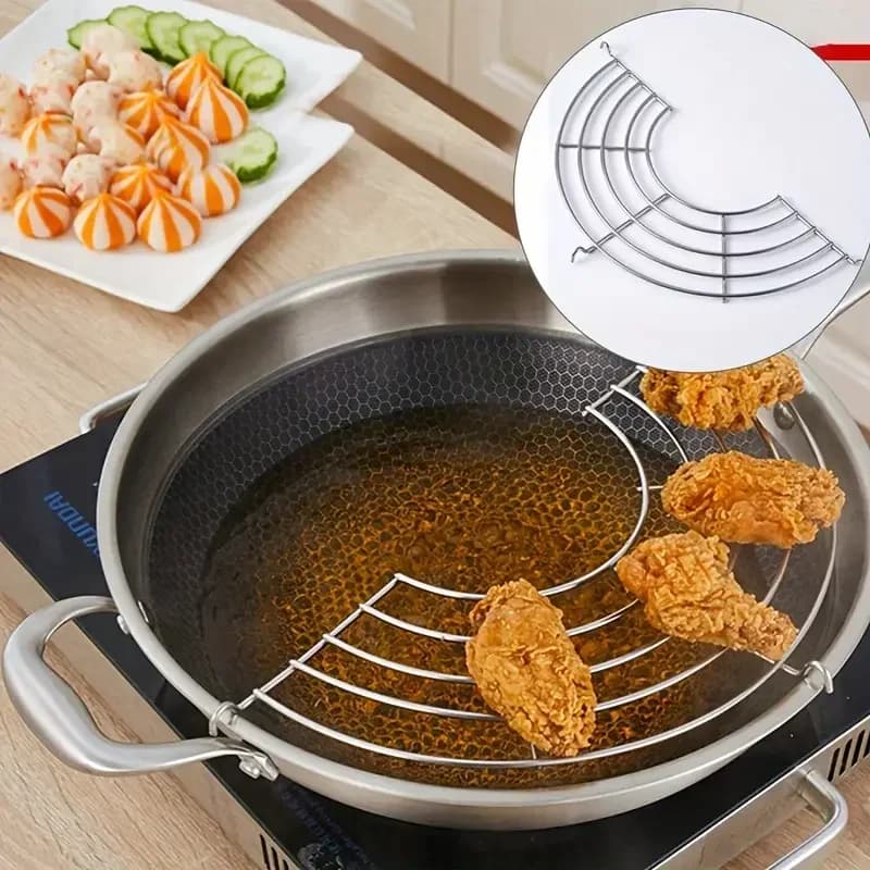 Stainless Steel Mesh Frying Basket with BBQ Tongs Set Oil Drainage Rack Perfect for Deep Frying and Grilling Safe Kitchen Tool