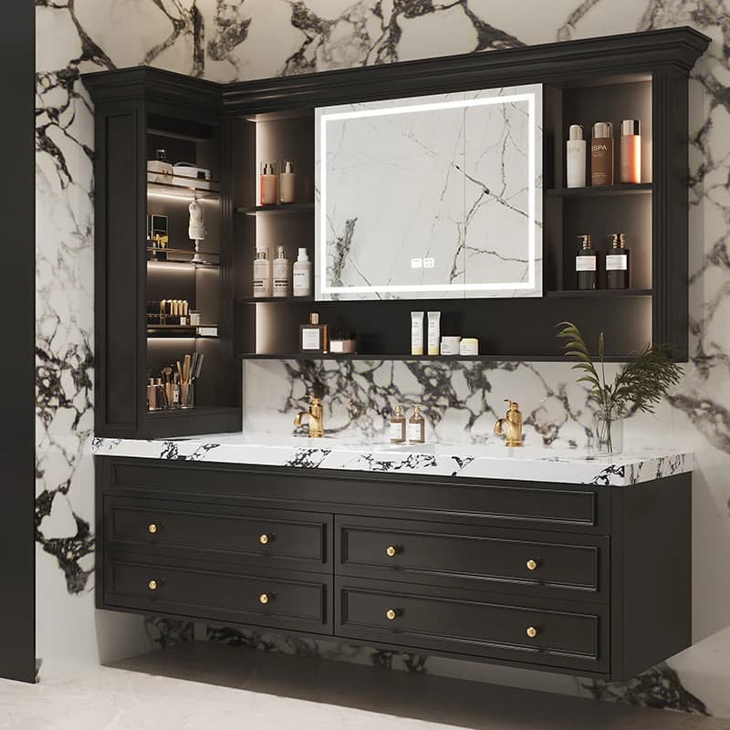 Mobili da bagno Vanity a parete Scaffali Portaoggetti a specchio Armadi da bagno per hotel Armadio Mobili in rovere Gabinetti MHYSG