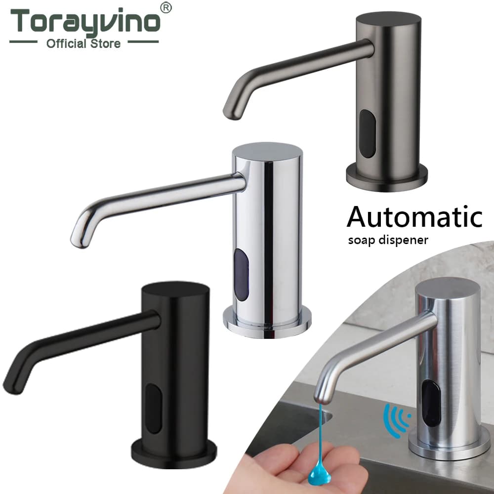 Torayvino Dispenser automatico di sapone liquido Sensore Ottone massiccio 500 ML Disinfettante per le mani Dispenser di sapone detergente intelligente per cucina