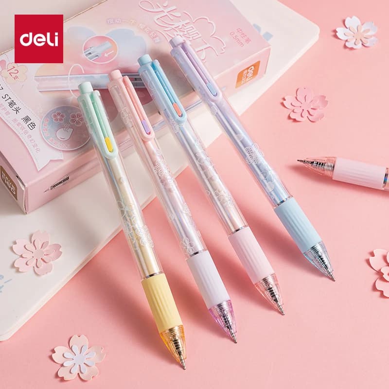 Deli 4/8 pezzi inchiostro nero profumo di fiori di ciliegio carino penna gel regalo di cancelleria forniture per studenti scolastici penna firma forniture per ufficio