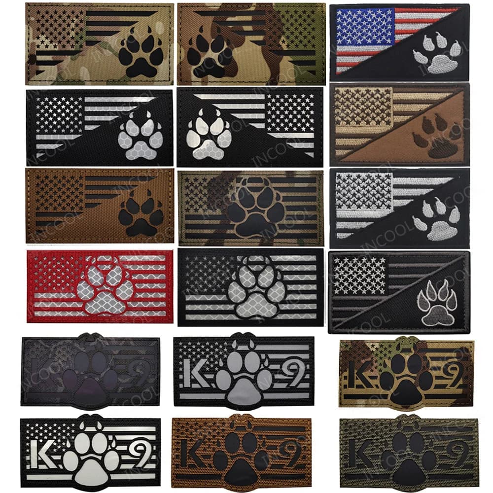 Patch ricamate riflettenti IR a infrarossi USA bandiera americana americana K9 Service Dog Patch Glow In Dark Appliqued per zaino di abbigliamento