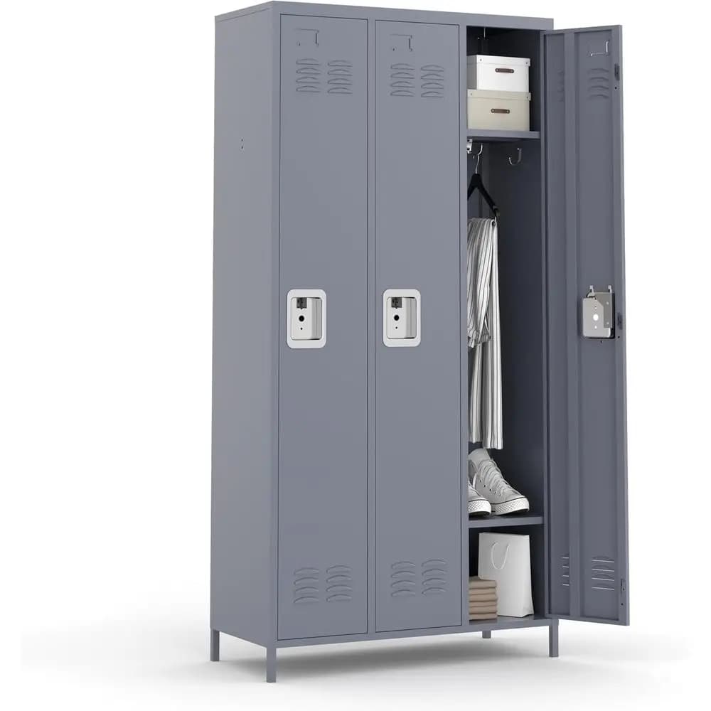 Armadietto con Serratura a Combinazione a 3 Ante per Casa, Ufficio, Scuola e Palestra (Grigio)