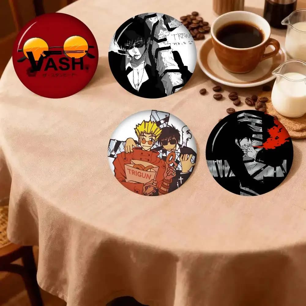 Anime T-Trigun-N Snap-in Figure Icon Badge Handmade Tinplate Brooch for Backpack Clothes Chest Ornament Gifts