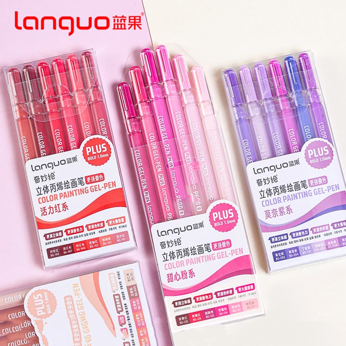 Languo Set di penne gel tridimensionali 3D a colori 6-48, inchiostri di alta qualità da 1,0 mm, per legno, carta, materiale scolastico per studenti di cancelleria